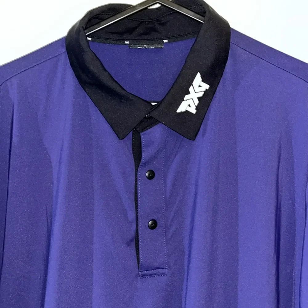 PXG Comfort Fit Blue Black Snap Front Yoke Tour Collar Golf Polo Shirt M Men’s
